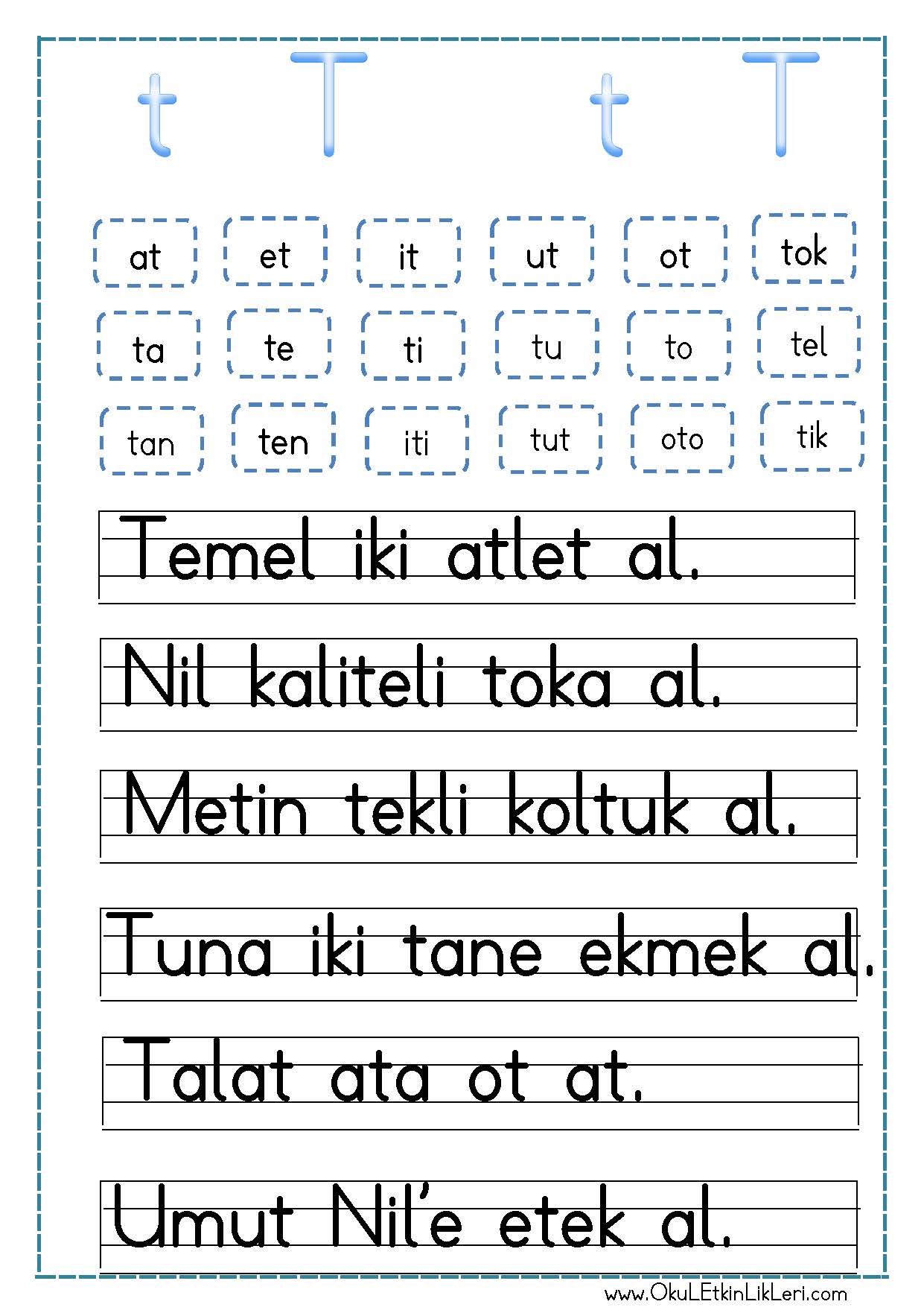 ”t” Sesi Hece Ve Cümle Okuma Metni - OkuL EtkinLikLeri – Eğitime Yeni ...