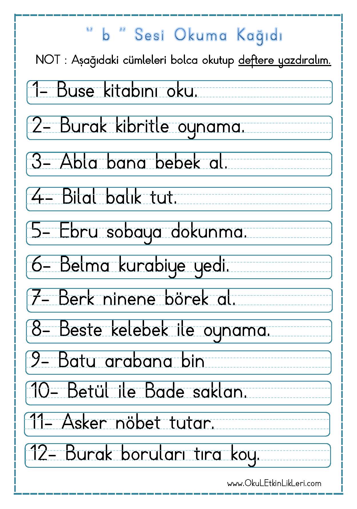 B’’ Sesi Okuma Kağıdı - OkuL EtkinLikLeri – Eğitime Yeni Bir Bakış