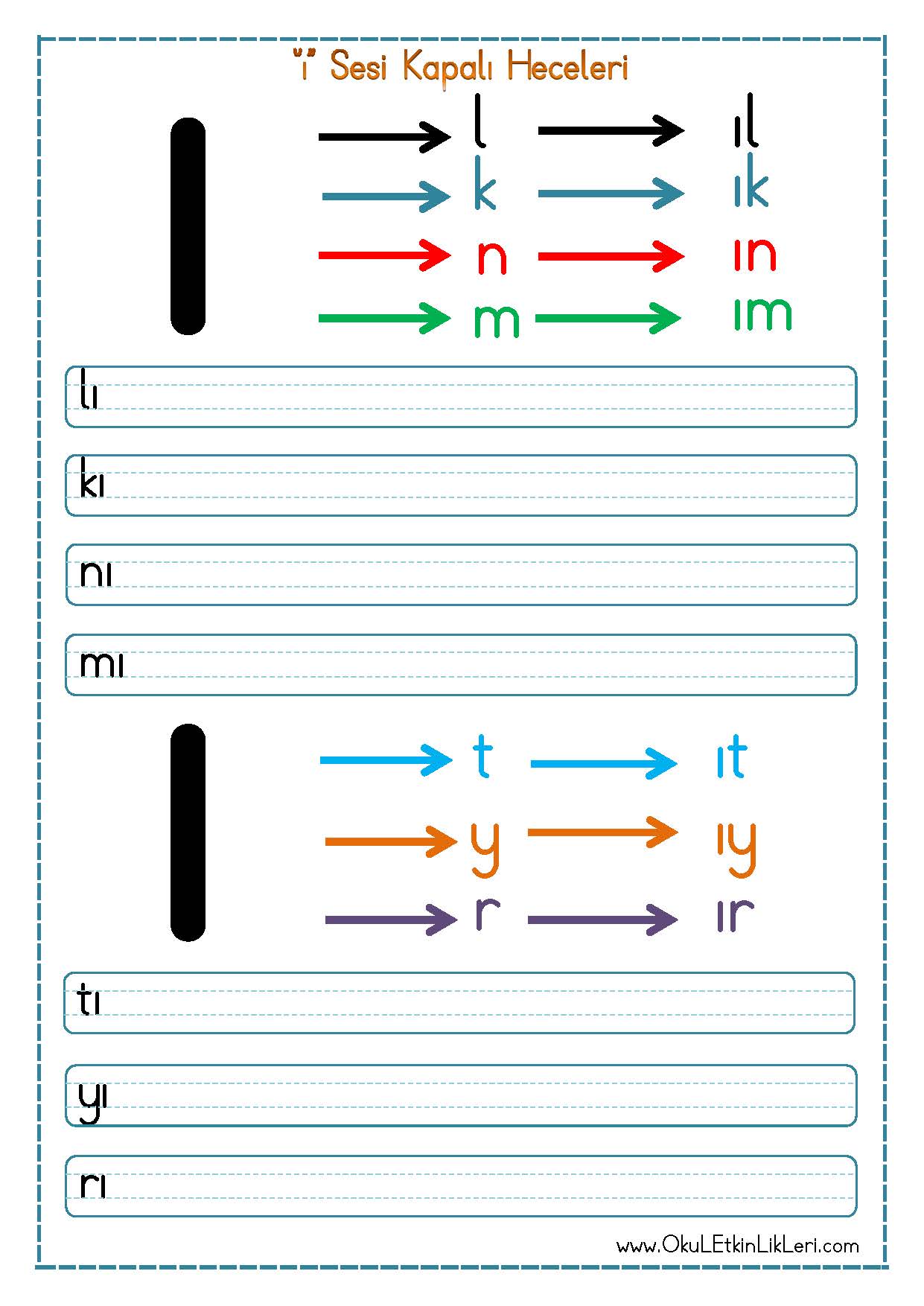 Dik Temel Harfler ”ı” Sesi Kapalı Heceleri - OkuL EtkinLikLeri