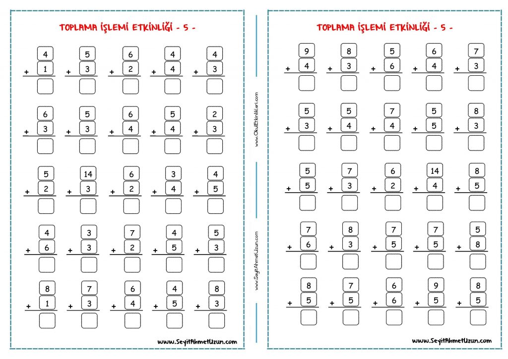 1. Sınıf Toplama İşlemi Etkinliği 5 - OkuL EtkinLikLeri – Eğitime Yeni ...